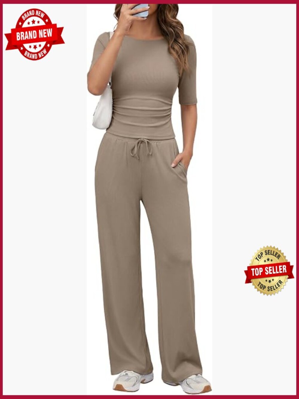 Womens 2 Piece Lounge Set Half Sleeve Top Wide Leg Pants